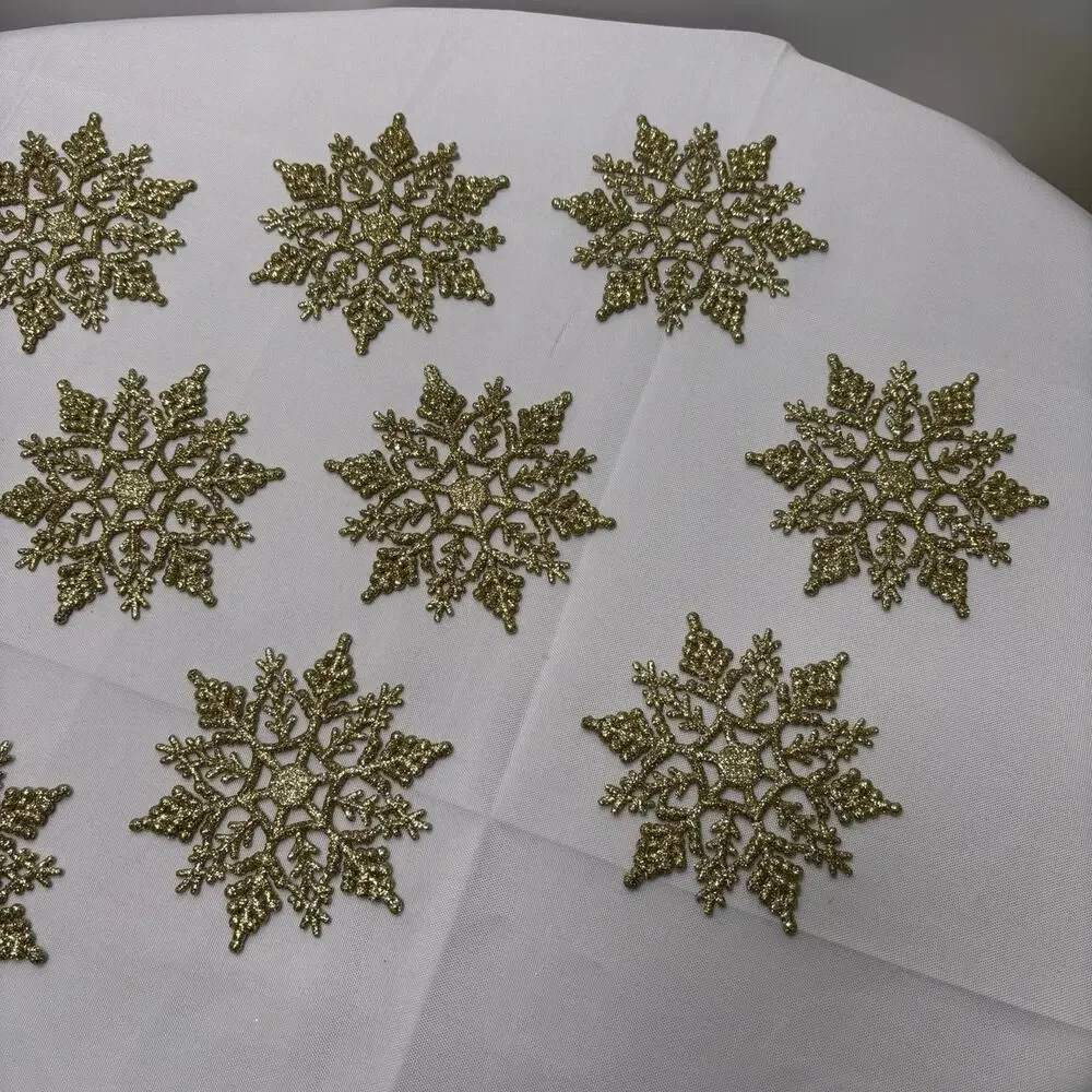 Glittery Gold Snowflake Decorations - 13 Count